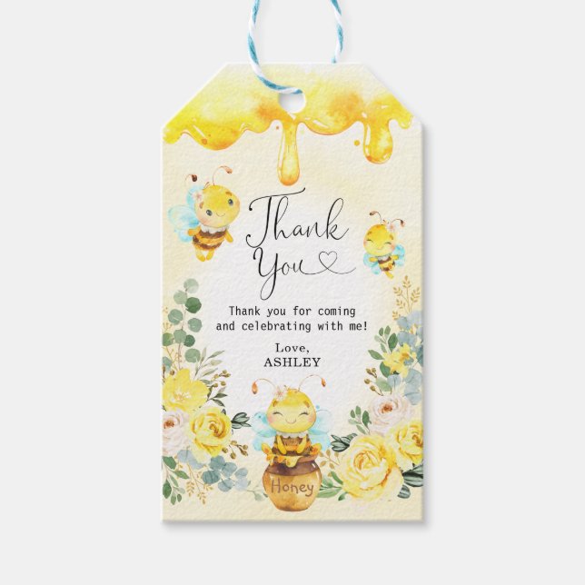 Summer Honey Bee Yellow Blume Baby Shower Favorite Geschenkanhänger (Vorderseite)