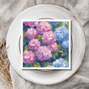 Summer Hydrangeas Blume an der rosa und blauen K Serviette