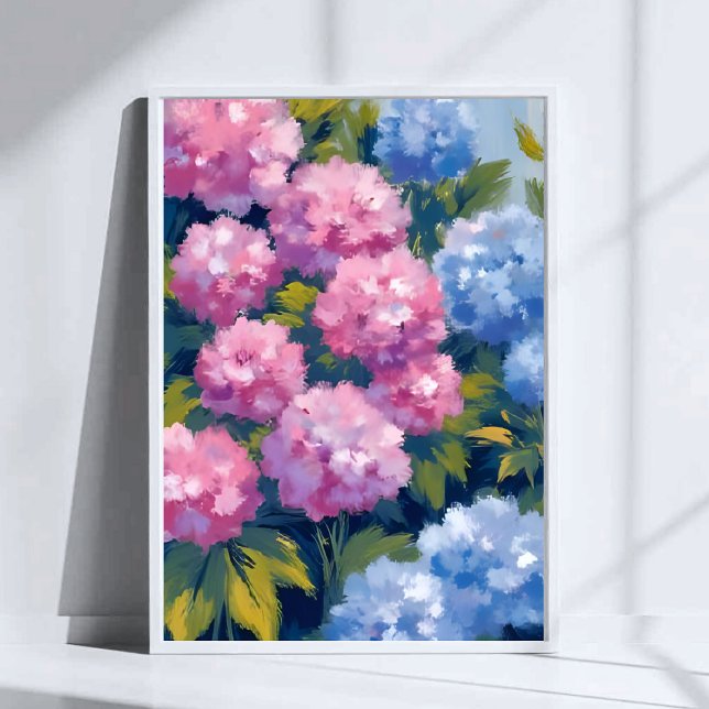 Summer Hydrangeas | Pink & Blue Coastal Flowers Poster (Von Creator hochgeladen)