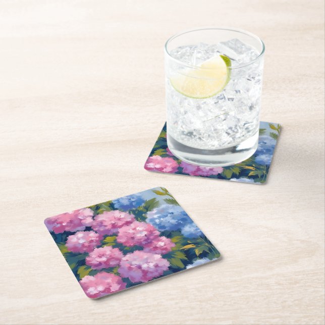 Summer Hydrangeas | Pink & Blue Coastal Flowers Rechteckiger Pappuntersetzer (Vor Ort)