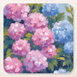 Summer Hydrangeas | Pink & Blue Coastal Flowers Rechteckiger Pappuntersetzer
