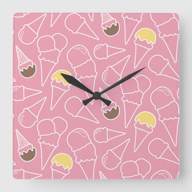 Summer Ice Cream Pattern Quadratische Wanduhr (Vorderseite)