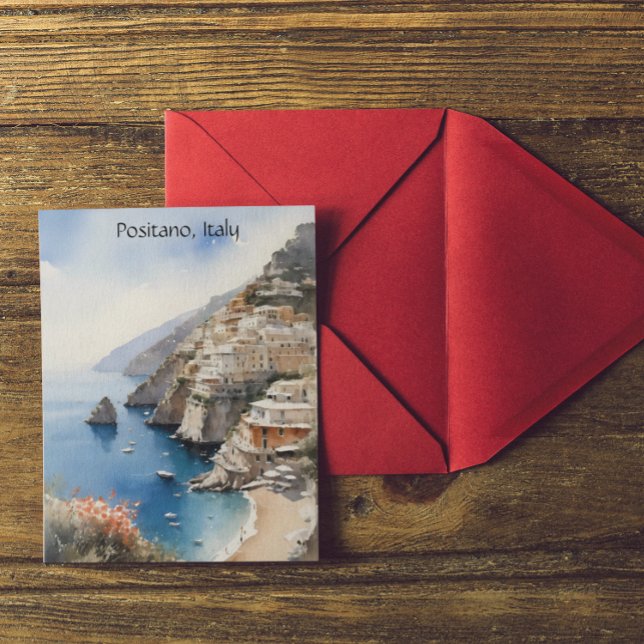 Summer in Positano Italy Watercolor Illustration Postkarte (Summer in Positano Italy Watercolor Illustration Postcard)