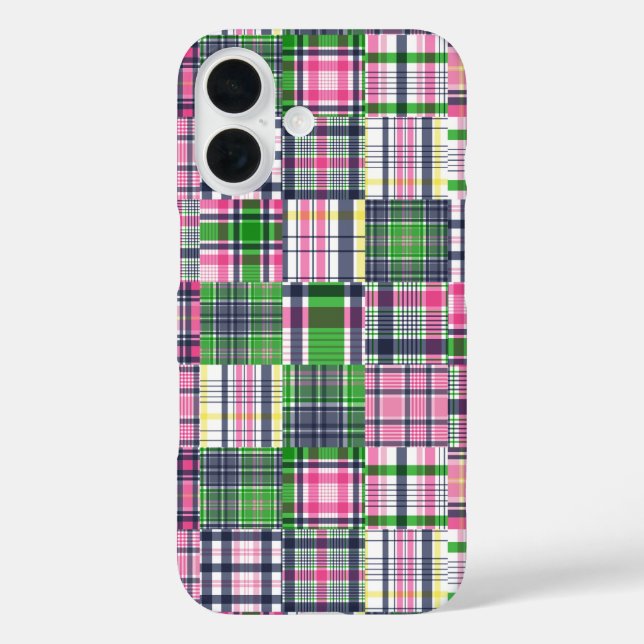 Summer Kariert Pink Madras Patchwork iPhone 16 Hülle (Rückseite)