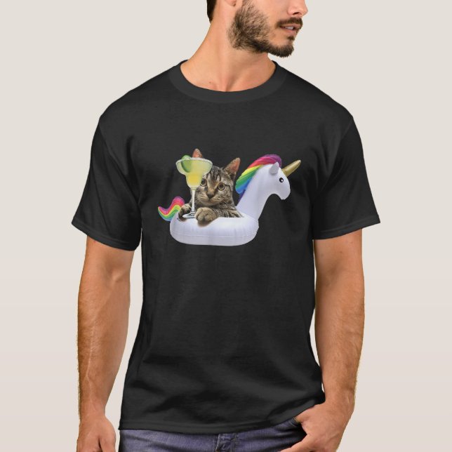 Summer Kitty With Margarita Unicorn Float Funny Ca T-Shirt (Vorderseite)