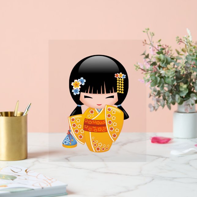Summer Kokeshi Doll - Yellow Kimono Geisha Girl Acrylschild (Hochzeit)
