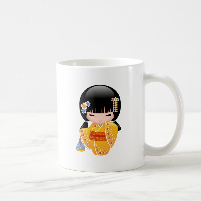 Summer Kokeshi Doll - Yellow Kimono Geisha Girl Co Kaffeetasse (Rechts)