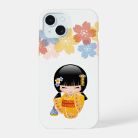 Summer Kokeshi Doll - Yellow Kimono Geisha Girl