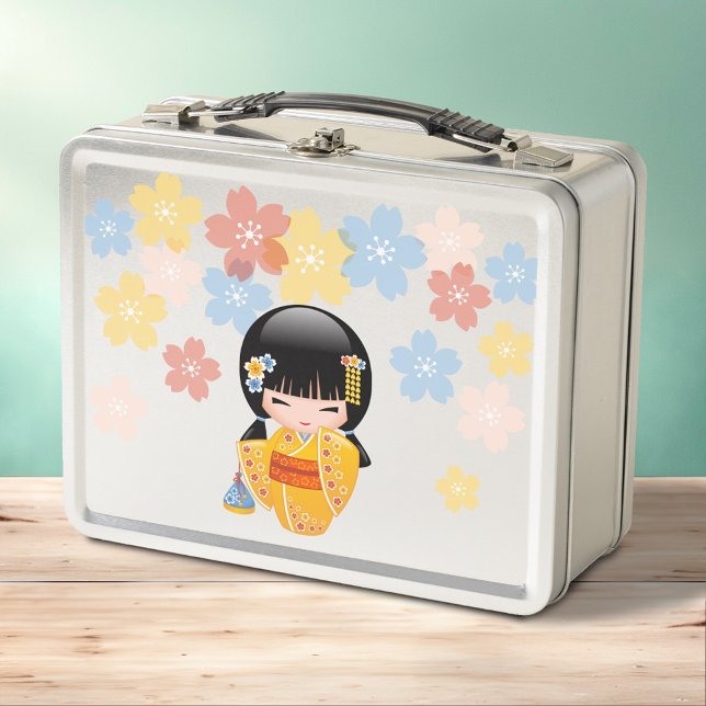 Summer Kokeshi Doll - Yellow Kimono Geisha Girl Metall Brotdose (Von Creator hochgeladen)