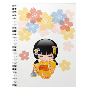 Summer Kokeshi Doll - Yellow Kimono Geisha Girl Notizblock