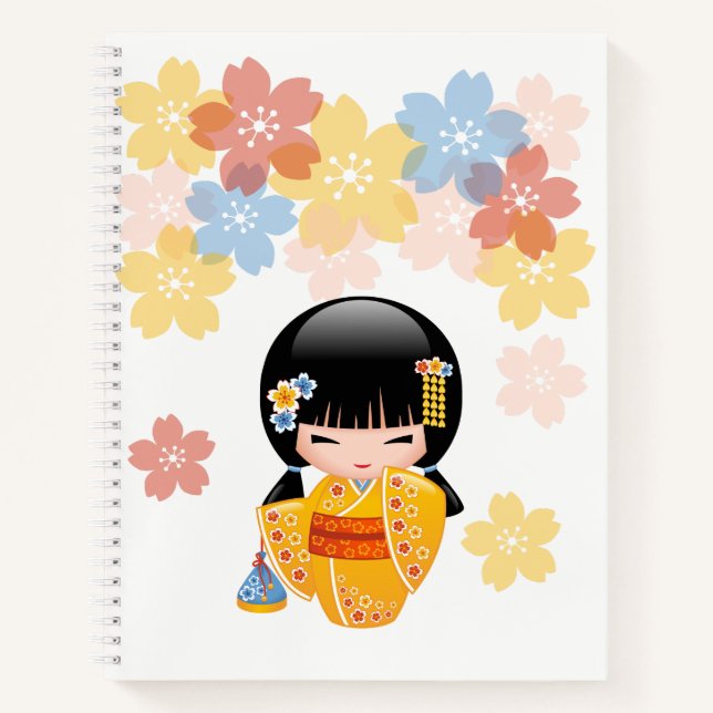Summer Kokeshi Doll - Yellow Kimono Geisha Girl Notizbuch (Vorderseite)