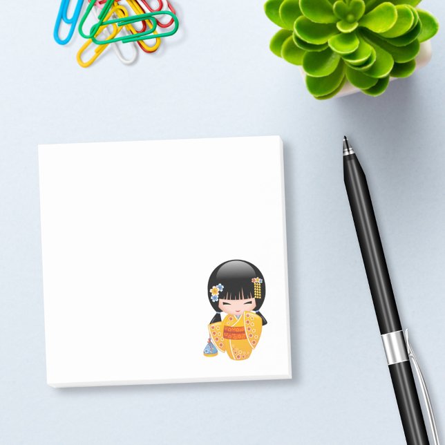 Summer Kokeshi Doll - Yellow Kimono Geisha Girl Post-it Klebezettel (Von Creator hochgeladen)