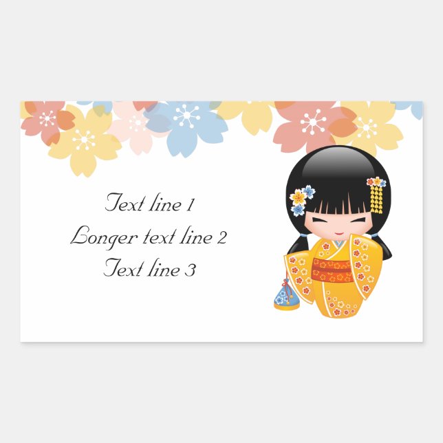 Summer Kokeshi Doll - Yellow Kimono Geisha Girl Rechteckiger Aufkleber (Vorderseite)