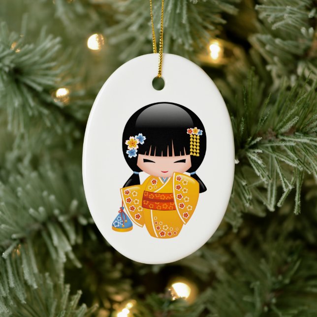 Summer Kokeshi Doll - Yellow Kimono Girl Keramik Ornament (Baum)