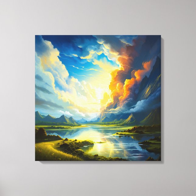 Summer Lake - Four Seasons Illustration Leinwanddruck (Vorderseite)