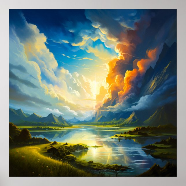 Summer Lake - Four Seasons Illustration Poster (Vorne)