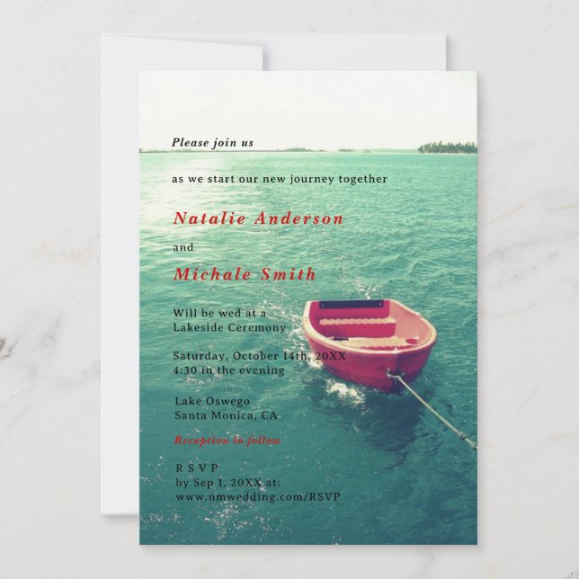 Summer Lakeside Hochzeit in Urlaubsort Individuell Einladung (Vorderseite)