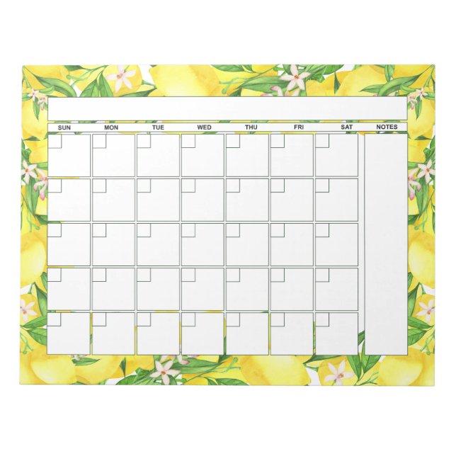 Summer Lemon Blossom Monatlicher Planerkalender Notizblock (Vorderseite)