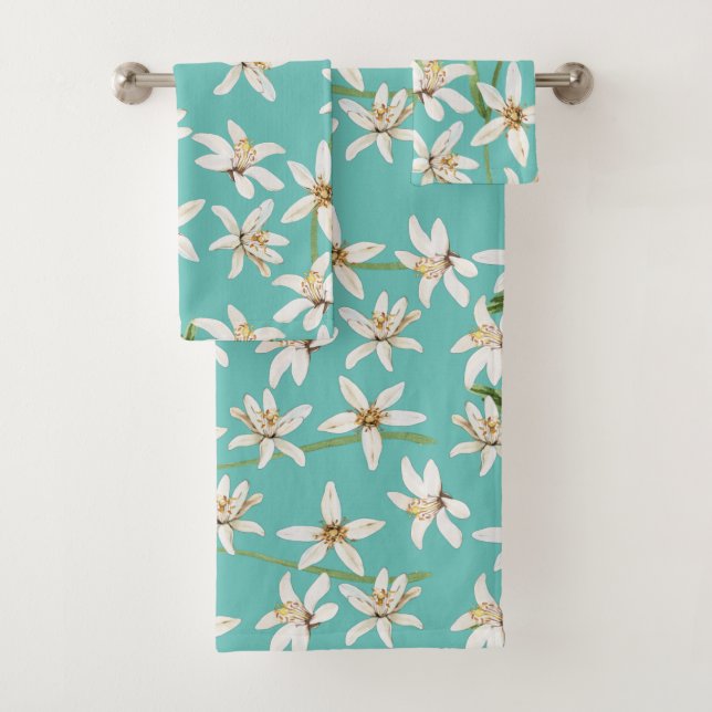 Summer Lemon Blüte Muster auf aquamarin Badhandtuch Set (Insitu)