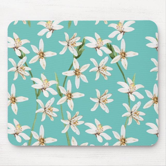 Summer Lemon Blüte Muster auf aquamarin Mousepad (Vorne)