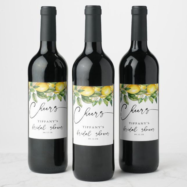Summer Lemon Citrus Cheers Bridal Dusche Weinetikett (Flaschen)
