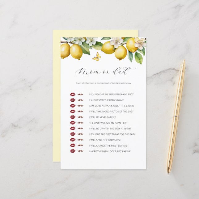 Summer Lemon Citrus Mama oder Vater Baby Showspiel (Vorderseite/Rückseite Beispiel)