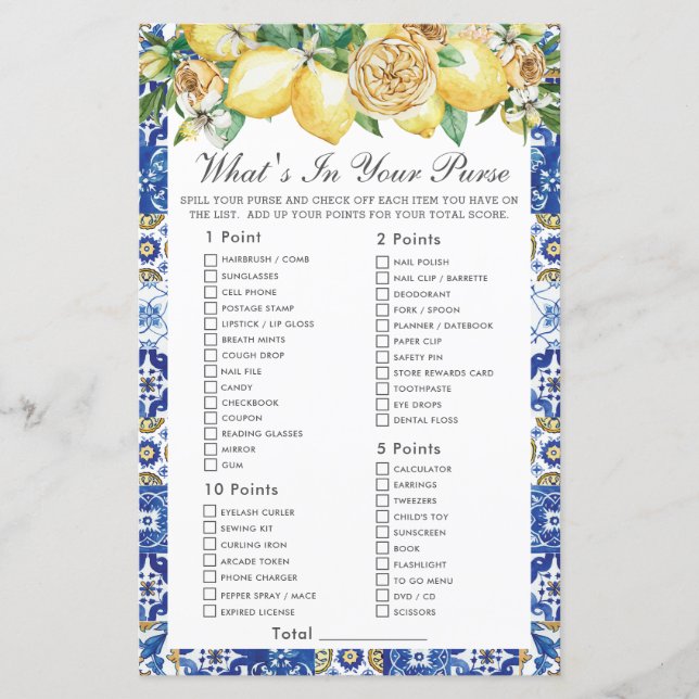 Summer Lemon Floral Was ist in deinem Purse Game (Vorderseite)