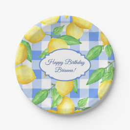 Summer Lemon Gingham Birthday Pappteller