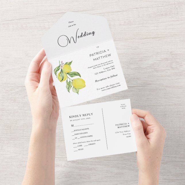 Summer lemon Hochzeit Siegel und senden All In One Einladung (Abreißen)