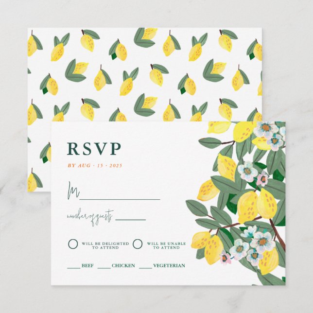 Summer Lemon Italy Sunset Wedding RSVP Karte (Vorne/Hinten)