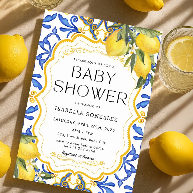 Summer Lemon Mediterrane Babydusche Einladung (Summer Lemon Mediterranean Baby Shower Invitation)