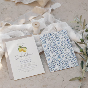 Summer Lemon & Mediterranean Tiles Brautparty Einladung