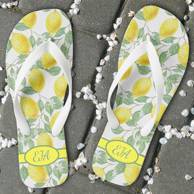 Summer Lemon Muster Erstgelbe weiße Limonade Flip Flops (Von Creator hochgeladen)