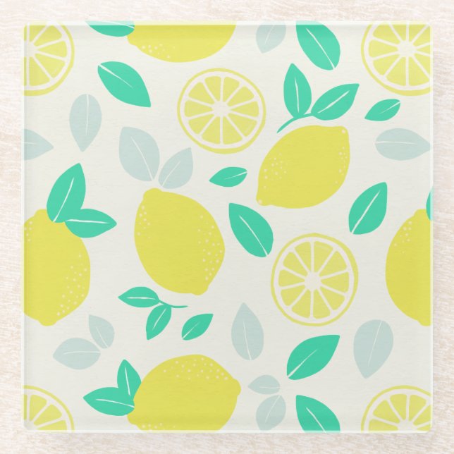 Summer Lemon Muster in Cream Glasuntersetzer (Vorderseite)