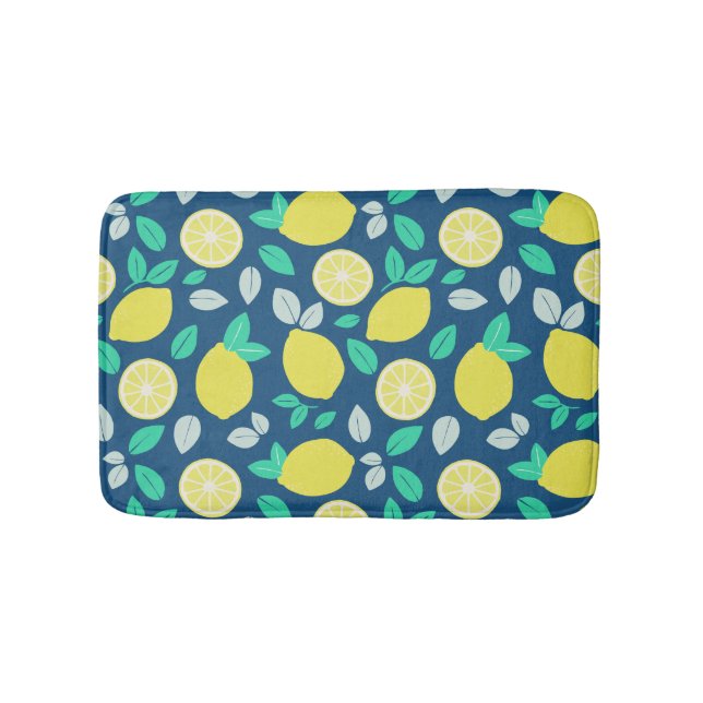 Summer Lemon Muster in Navy Blue Badematte (Vorderseite)