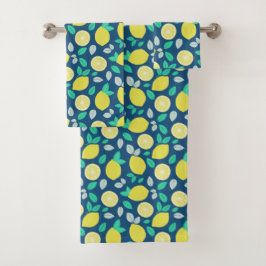 Summer Lemon Muster in Navy Blue Badhandtuch Set