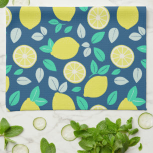Summer Lemon Muster in Navy Blue Geschirrtuch
