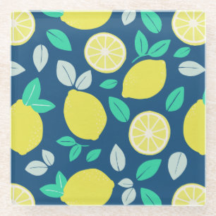 Summer Lemon Muster in Navy Blue Glasuntersetzer