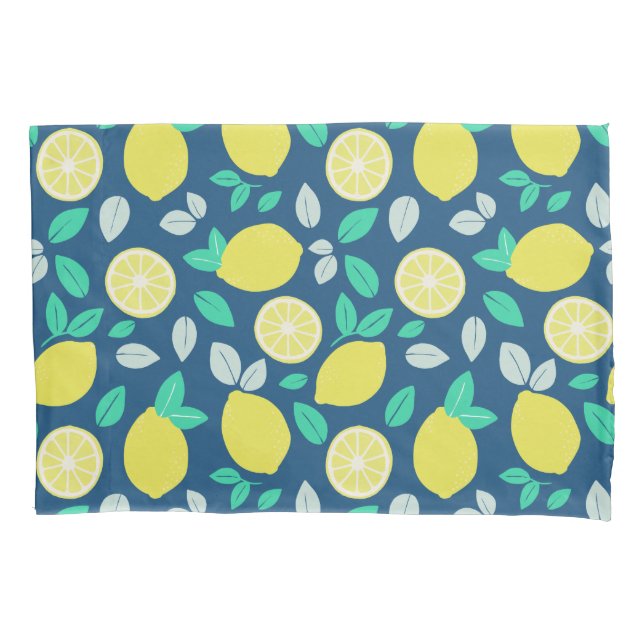 Summer Lemon Muster in Navy Blue Kissenbezug (Vorderseite)