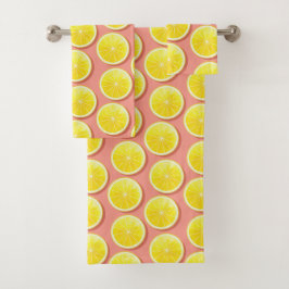 Summer Lemon Slices Pattern Badhandtuch Set