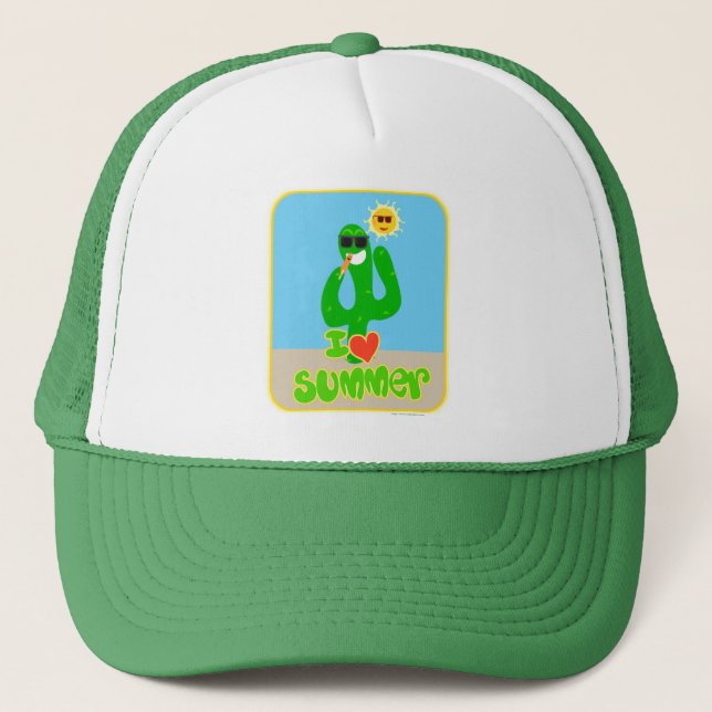 Summer Liebe Cactus Cartoon Saisonmotto Truckerkappe (Vorderseite)