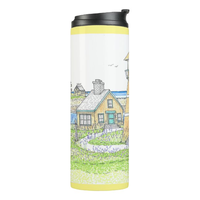 Summer Lighthouse 4; Thermal Tumbler; Gelb Thermosbecher (Nach links gedreht)