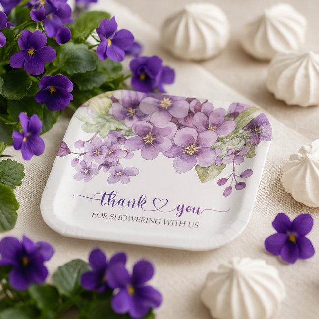 Summer Lila Delicate Violet Blume Danke Pappteller (Summer Purple Delicate Violet Flowers Thank You Paper Plates)