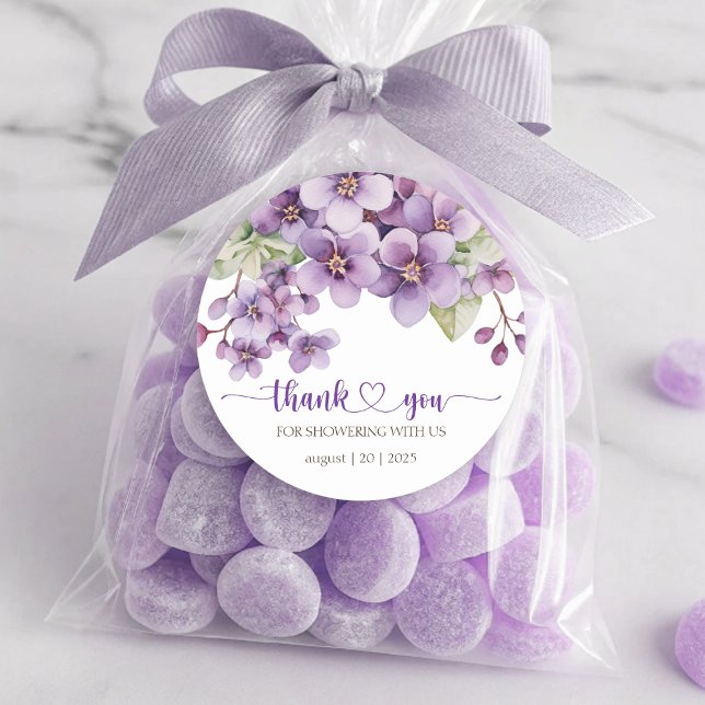 Summer Lila Delicate Violet Blume Danke Runder Aufkleber (Summer Purple Delicate Violet Flowers Thank You Classic Round Sticker)