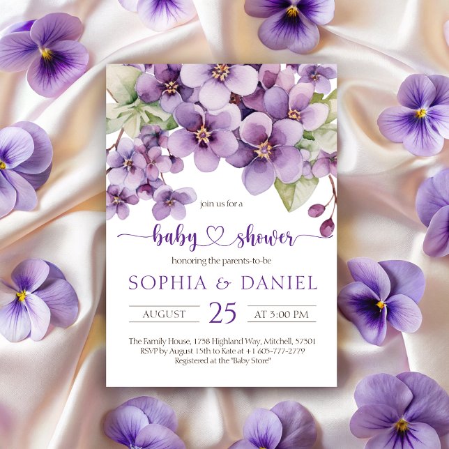 Summer Lila Violet Blume Kinderdusche Einladung (Summer Purple Violet Flowers Baby Shower Invitation)