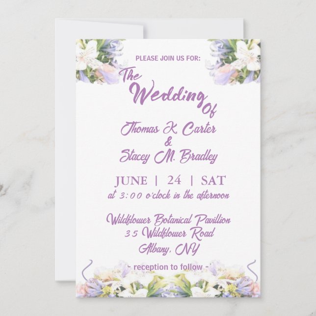 Summer Lilac Wildblume Romantische Hochzeit Einladung (Vorderseite)
