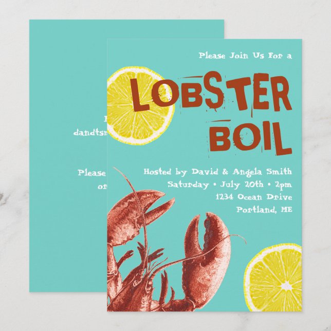 Summer Lobster Boil Party Aqua Einladung (Vorne/Hinten)
