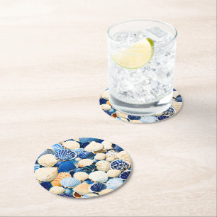 Summer Marine Seashells Runder Pappuntersetzer