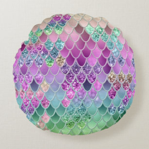 Summer Mermaid Glitzer Scales #9 (Imitate Glitzer) Rundes Kissen