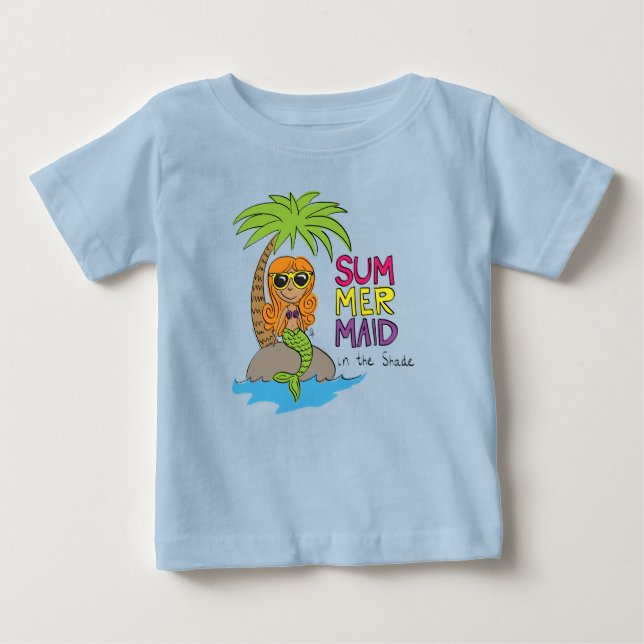 Summer Mermaid Niedlich Baby T - Shirt Blue (Vorderseite)